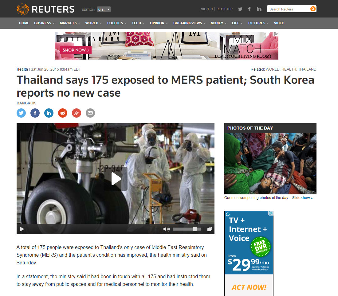 Video Thumbnail Image (Thailand Says 175 Exposed To Mers Patient; South Korea Reports No New Case) Thailand Says 175 Exposed To Mers Patient; South Korea Reports No New Case
